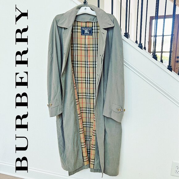 Burberry Trench Coat 70's Vintage Novacheck 42L Olive Sage Grey Removable Liner - Picture 1 of 16